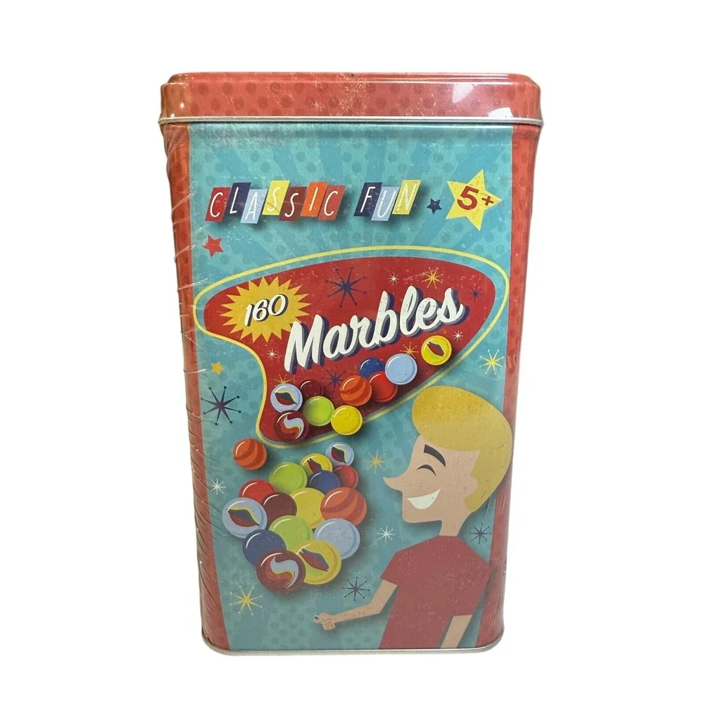 Classic Fun 160 Glass Marbles Retro Collector Tin‎ Factory Sealed New MCM Style
